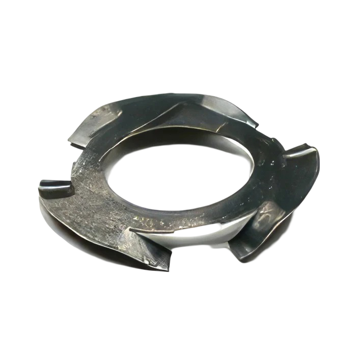 WASHERS 34 Metal finger spring washer with flexible protruding tabs.