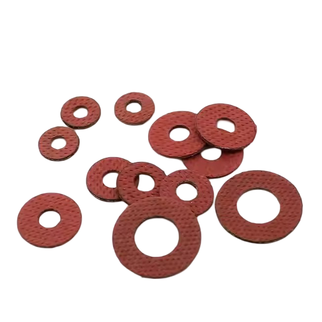 WASHERS 22 Red insulating washers for electrical insulation in fastener assemblies.