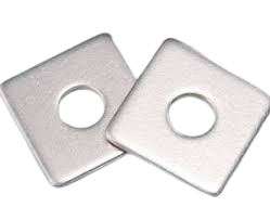 WASHERS 5 Square washer with central round hole for heavy-duty support.